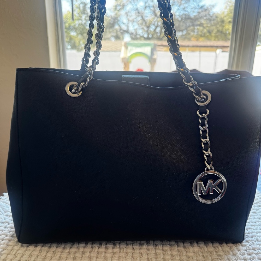 Michael Kors Black Tote with Silver Chain